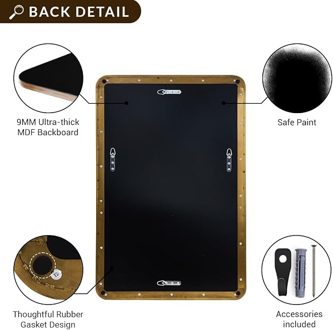 ANDY STAR 28x36 INCH Gold Mirror Bathroom, Brushed Gold Mirrors for Wall in Anti-Rust SUS304 Tube Metal Frame, Rounded Rectangle Mirrors 1’’ Deep Wall Mounted Vertically/Horizontal for Bathroom