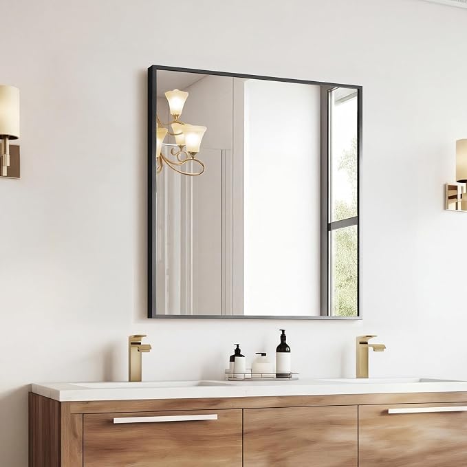 Sweetcrispy Bathroom Mirror for Over Sink, 30" x 36" Rectangle Wall Mount Mirrors with Metal Frame, Modern Vanity Mirror with Tempered Glass, for Home Decor, Anti-Rust, Black