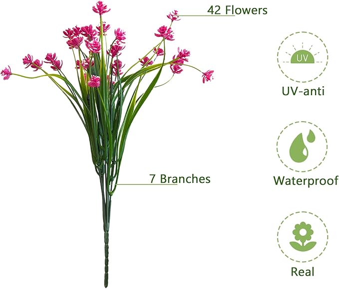 Artificial Flowers Outdoors, 12 Bundles No Fade Fake Flowers UV-Anti Easy to Clean Faux Greenery Plants Faux Plastic Plants Garden for Indoor Outdoor Home Garden Decoration, Pink