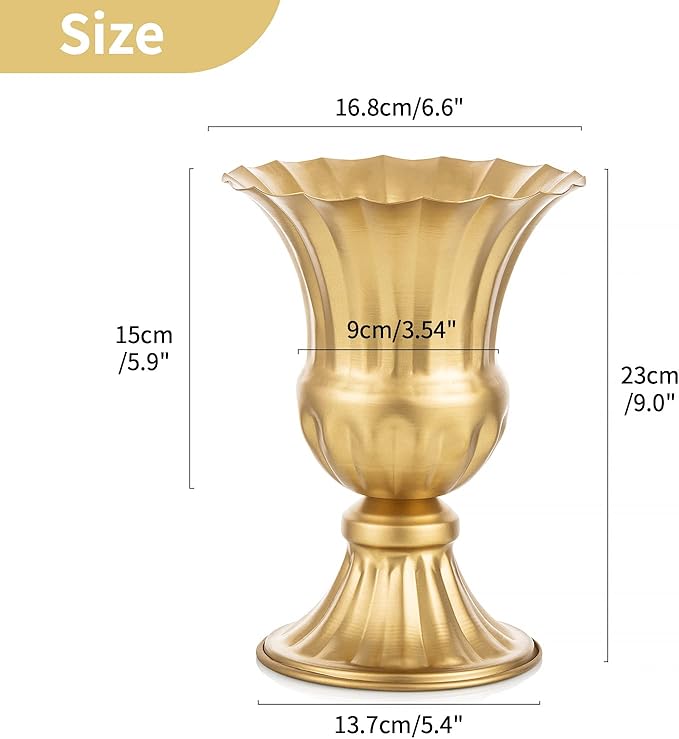 Nuptio Gold Vases for Centerpieces Wedding - 2 Pcs 9in Height Metal Urn Planter Elegant Wedding Centerpieces for Tables - Trumpet Vase for Weddings Party Decoration Centerpiece Table Decorations
