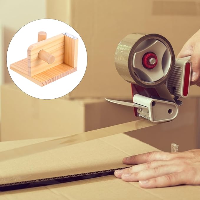 QUMIIRITY Creative Wooden Tape Holder Dispenser Sturdy Desk Cutter for Office Stationery Portable Lightweight Adhesive Tape Seat with Easy Fast Cutting