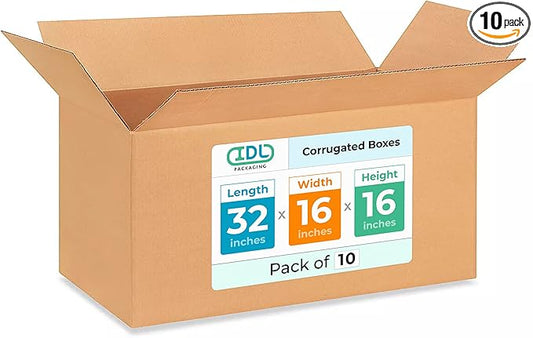 Extra Large Shipping & Moving Boxes 32x16x16 inches (10-Pack) - Extra Strength 200 lb vs Regular - Corrugated Heavy Duty Moving Boxes - Box for Moving & Relocating by IDL Packaging