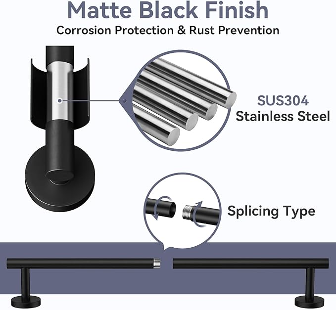 Matte Black Towel Bar Set, 24 Inch Bathroom Hardware Set, Wall Mounted Bathroom Towel Holder Set, Modern Bathroom Accessories, Durable SUS304 Stainless Steel, 4-Piece