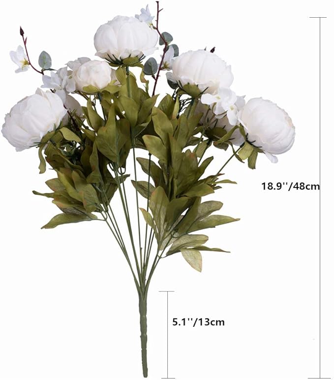 Fule 2 Pack Large Artificial Peony Silk Flower Bouquets Arrangement Wedding Centerpieces (Cream White)