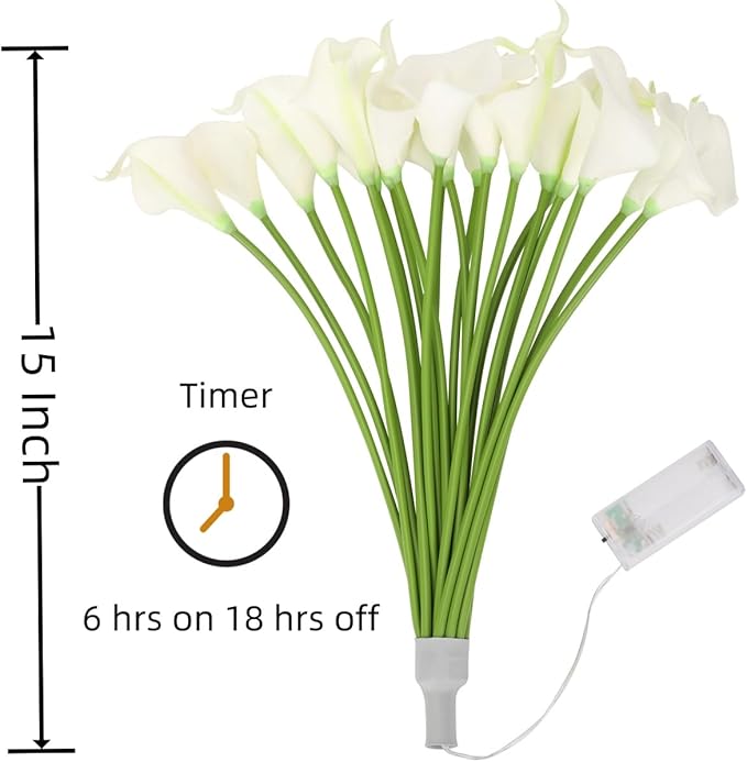 20pcs Lighted Artificial Calla Lily Bouquet Lamp Faux Floarl Night Light Real Touch Flower Night Lamp LED Calla Lily Lighted Artificial Flower for Holiday Gifts Home Kitchen Decor(White)