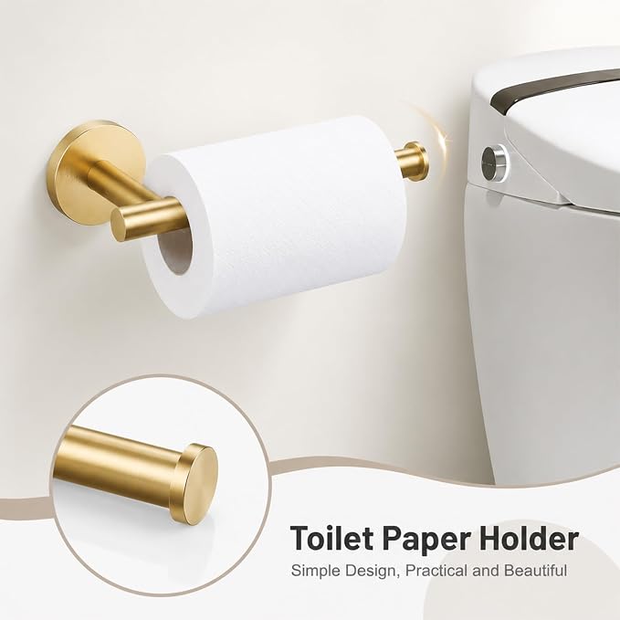 Brushed Gold Bathroom Accessories Set, 7 Pieces Gold Towel Bar Bathroom Hardware Set, 24 Inch Towel Racks for Bathroom, SUS304 Stainless Steel Bathroom Towel Holder Toilet Paper Holder Wall Mounted