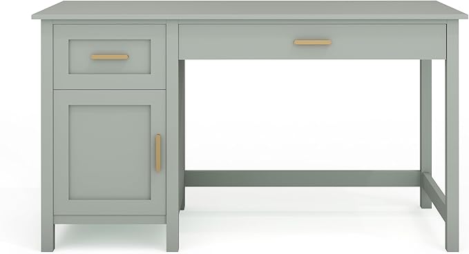Martha Stewart Hutton Shaker Style Home Office Desk with Storage in Sage with Polished Brass Hardware