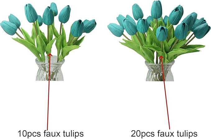 Artificial Flowers 10 Heads Mini Real Touch Artificial Tulip for Home Wedding Party Centerpiece Decoration (Dark Teal)