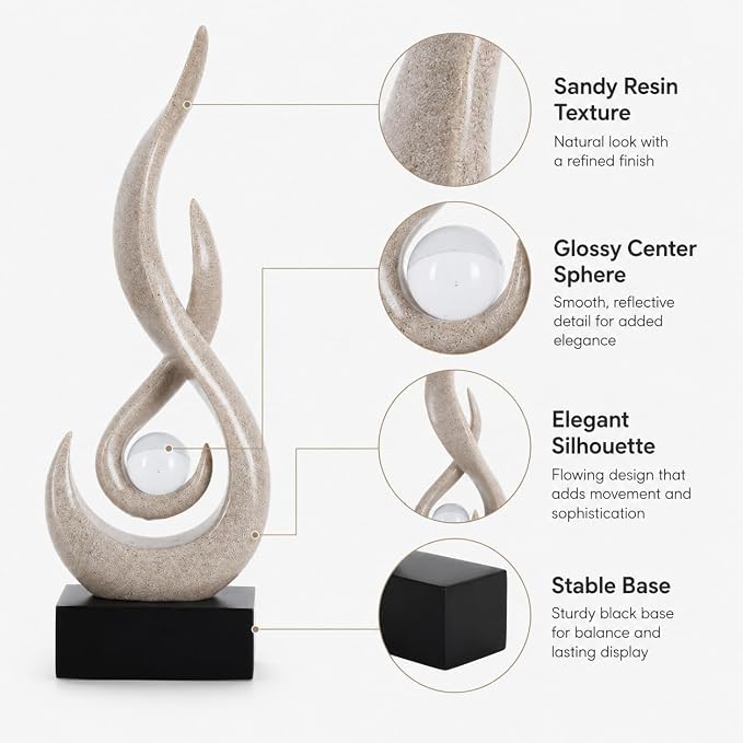 Modern Abstract Art Table Decoration,Resin Flame Statue Modern Centerpiece Ornaments for Living Room Great Gift Idea Home Decor,Collectibles (Grey)