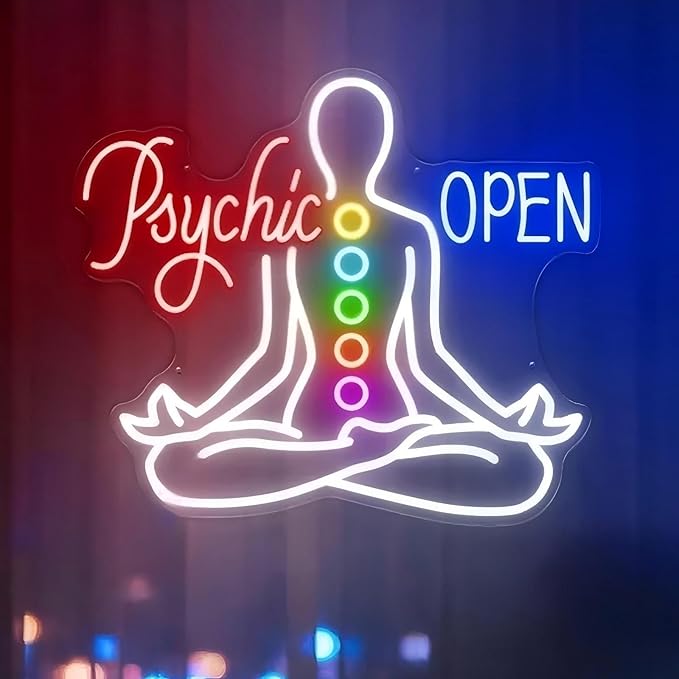 Psychic Open Neon Sign Charka Neon Light, Yoga Led Sign, Exercise Room Wall Decor, Buddha Lotus, Pilates Studio Art Meditation Room Wall Art Yoga Lover Gift, Psychic Chakras Healing Exercise, 20"*x17.3"