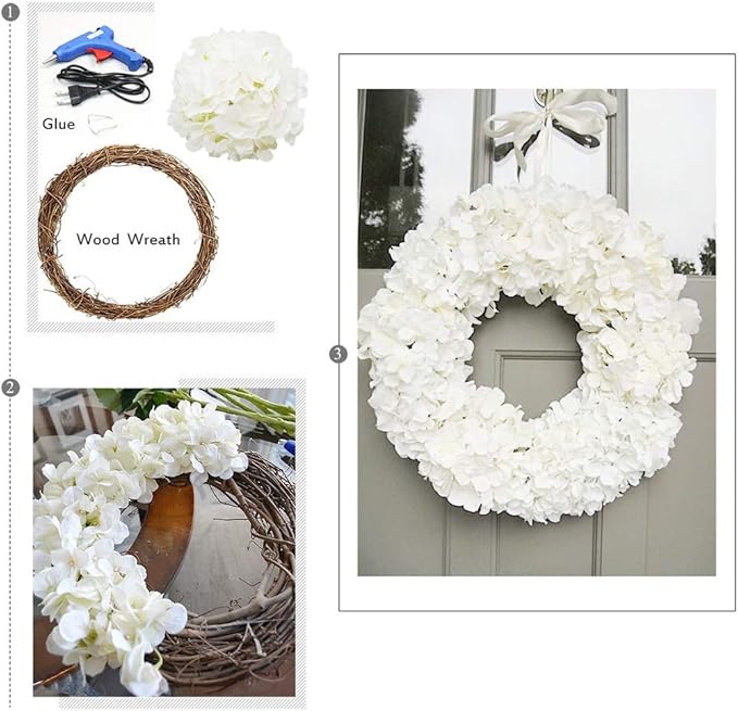 DuHouse Artificial Bigger Silk Hydrangea Flower Heads with Stem Fake White Hydrangea Flowers for Wedding Home Garden Centerpiece Pack of 6