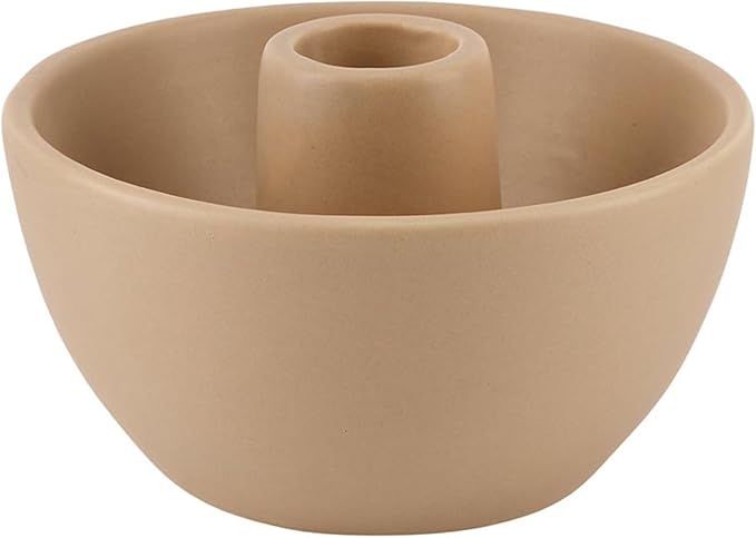 47th & Main Taper Candle Holders for Candlesticks, Ceramic Modern Decorative Candle Holder for Dining Table Centerpiece, 4" Diameter x 2.25" Tall, Tan