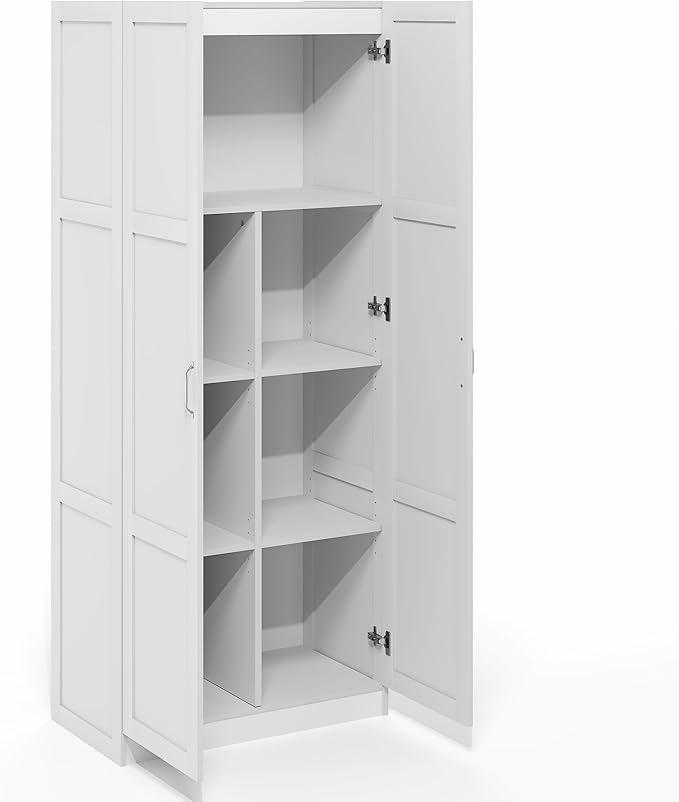 Furinno Robin Storage Cabinet, 4-Tier Pantry Cabinet with Adjustable Shelves, 30W with 2 Shaker-Doors, Kitchen Cabinet, Organization and Storage, for Pantry, Living Room, Home Office, White