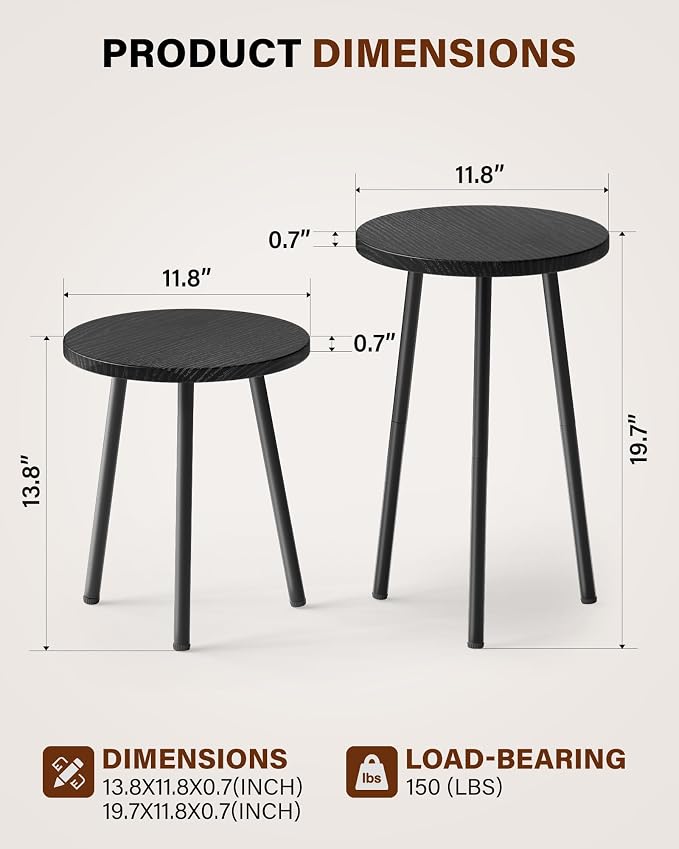 Plant Stand Indoor Tall: Corner Wood Plant Stand 2 Pack Mid Century Modern Decor - Small Round Plant Table for Indoor Plants - Outdoor Plant Holder for Patio Living Room Bathroom Office (Black)