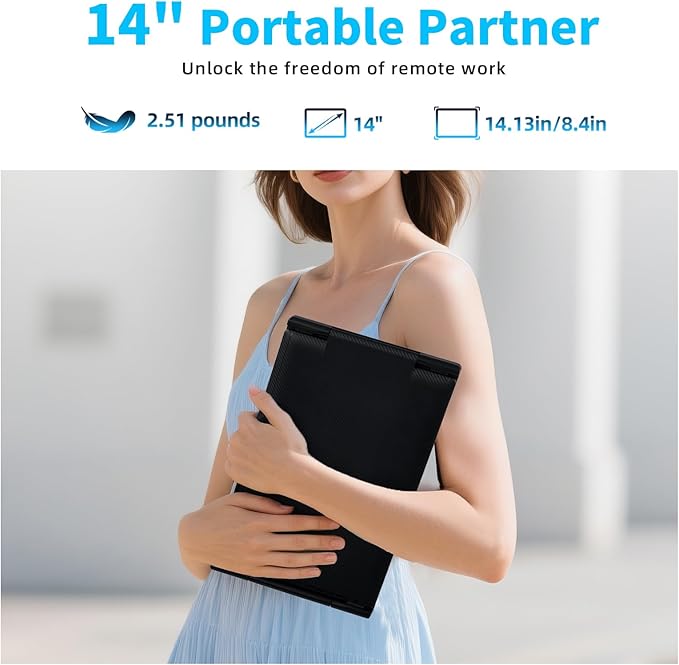 Laptop Screen Extender 14" - FHD 1080P IPS Laptop Monitor Extender Dual Screen, Portable Monitor for Laptops 13-17" with USB-C/HDMI Port, Built-in Speakers, Plug n Play for Mac, Win, Android