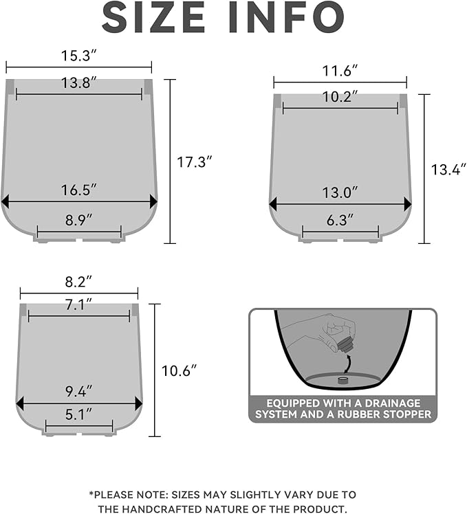 Kante 15.3"+11.6"+8.2" Dia Round Concrete Planter, Large Outdoor Indoor Planter Pots Containers with Drainage Holes and Rubber Plug for Home Garden Patio, Natural Concrete