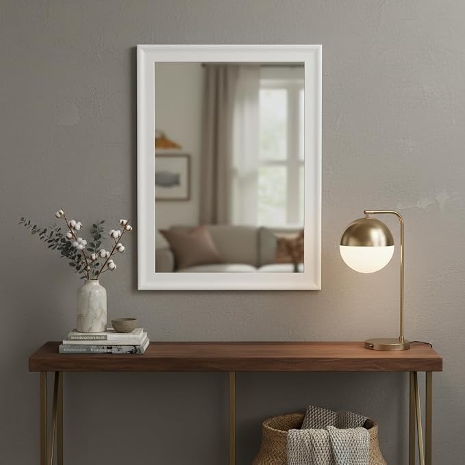 CULER White Wall Mirror for Bathroom,Rectangle Rustic 24 x 32 inch Hanging Vanity Mirrors for Living Room,Bedroom,Entryway