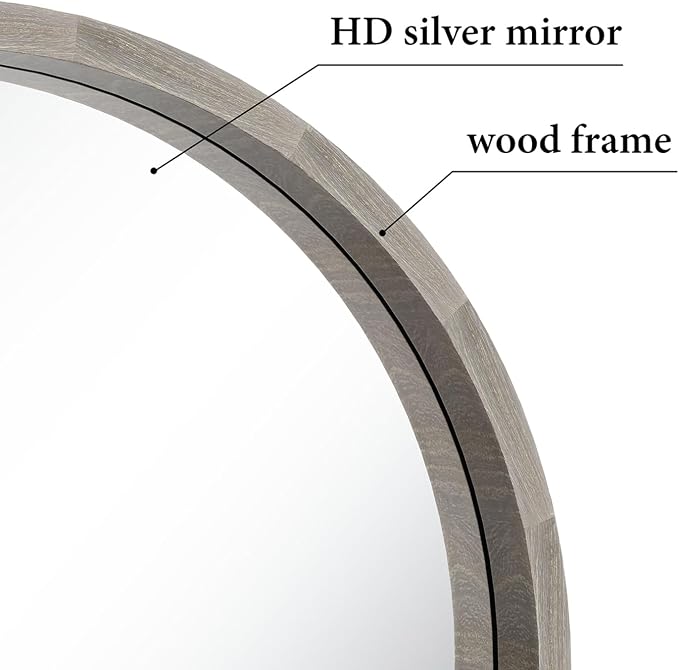 LYYYXGYP Round Wood Gray Mirror 30x30 Inch Modern Wall Mounted Mirror Wooden Frame Grey Circle Mirror for Bathroom