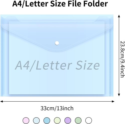 EOOUT 14-Piece Plastic Envelopes - Durable Document Folders with Snap Closure | A4 & Letter Size for School & Office
