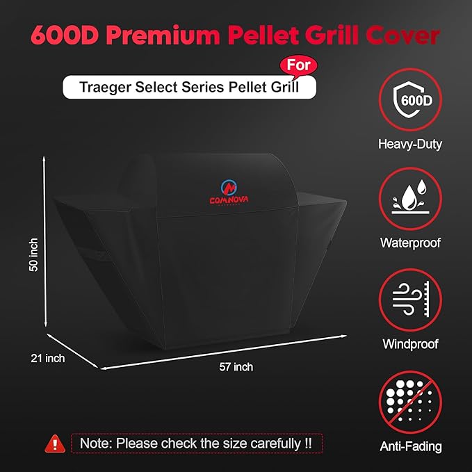 Comnova Grill Cover for Traeger Select - Premium Wood Pellet Smoker Cover for Traeger Waterproof & Heavy Duty, 600D Pellet BBQ Cover Accessory for Treager Select Elite and Selects Pro Grills (BAC375)