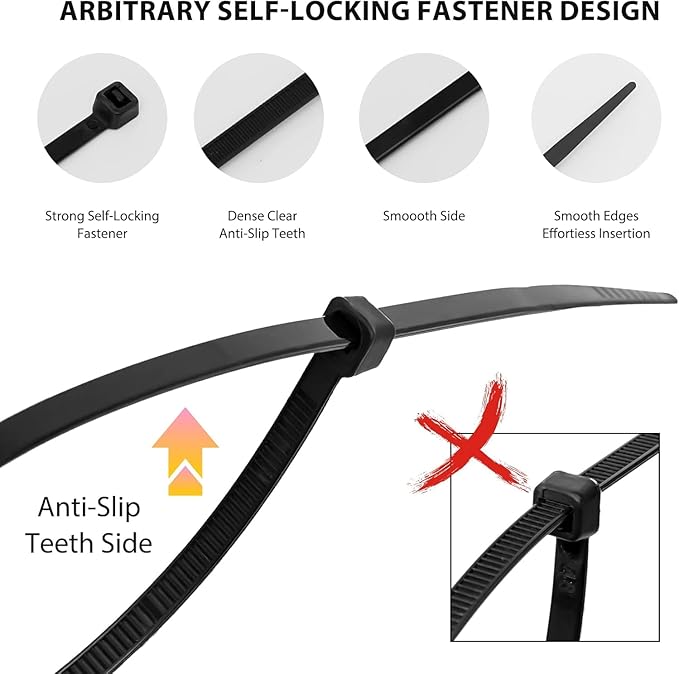 Zip Ties 12 inch, 1000 Pack Black Zip Ties, Self-Locking Nylon Cable Ties with 50 lb Tensile Strength,Wire Ties for indoor and outdoor use.