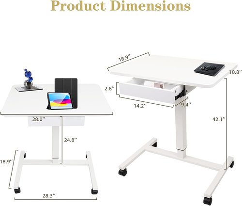 CLATINA Mobile Laptop Standing Desk - Height Adjustable Teacher Podium with Lockable Wheels | White