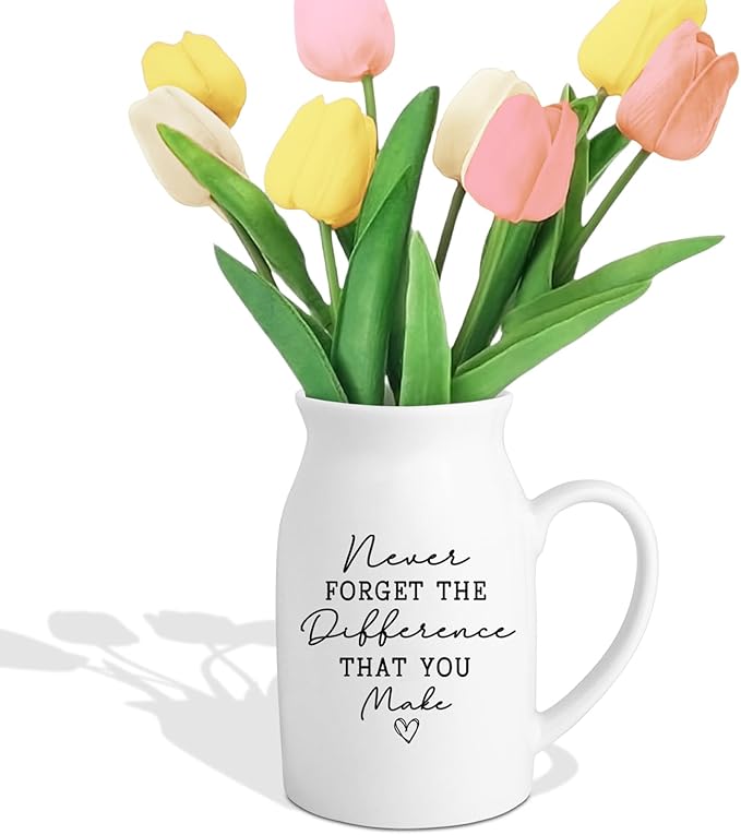 Thank You Gifts for Women Coworker Friend, Small Ceramic Flower Vase, Inspirational Farewell Going Away Funny Coffee Mug Gifts for Boss Mentor Manager Teacher Nurse Office Desk Decor (No Plants)