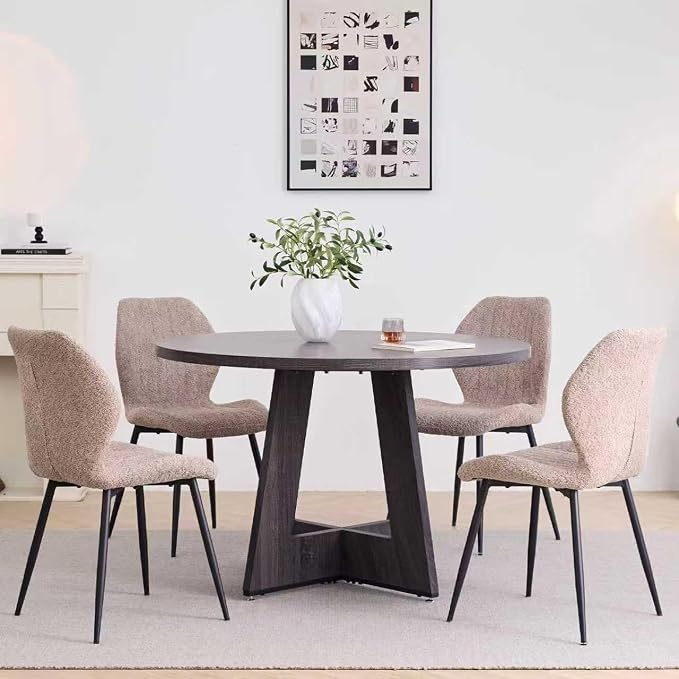 Round Dining Table Set for 4 with Chairs Kitchen Table and Chairs Set Dining Room Tables Mid-Century Modern Chair with Metal Legs for Apartment Living Room(Dark Gray Table With 4 Brown Chairs)