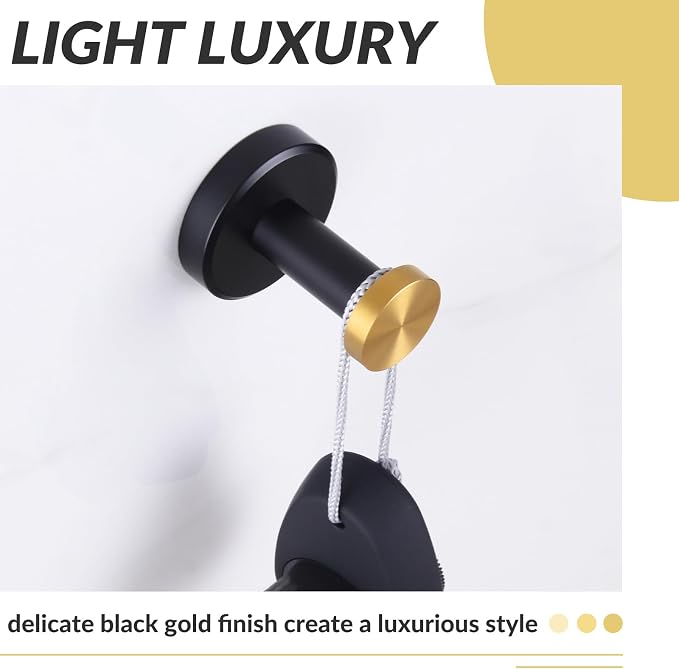 APLusee Black Gold Robe Towel Hook, Stainless Steel Coat Hanger, Clothes Holder for Bath Toilet Accessories, Wall Mounted