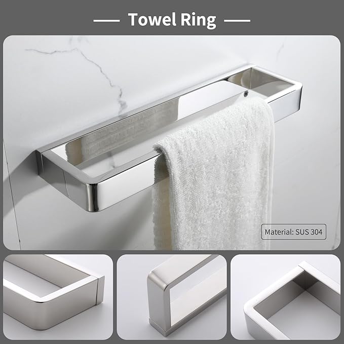 YACVCL 4-Piece Bathroom Hardware Accessories Set Polished Chrome Towel Bar Set Square Towel Holder Kit Stainless Steel Wall Mounted
