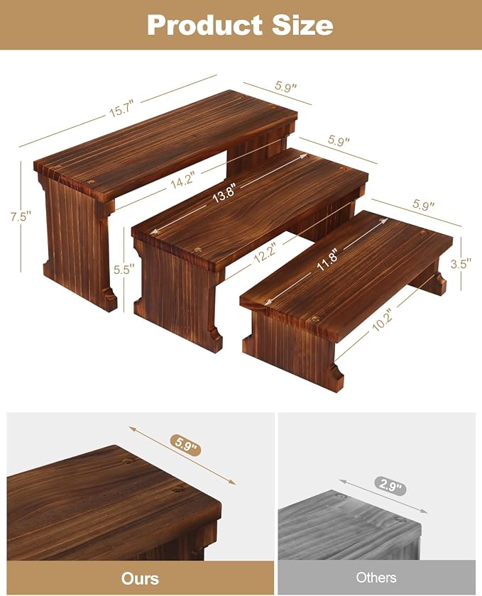 3 Tier Table Top Plant Stand, Flower Shelf Holder Rack, 5.9" Wood Display Stand for Window Sill,Desktop,Small Countertop Succulent Stand,Kitchen Spice Rack, Vendor Event Party Dessert Cupcake Stand