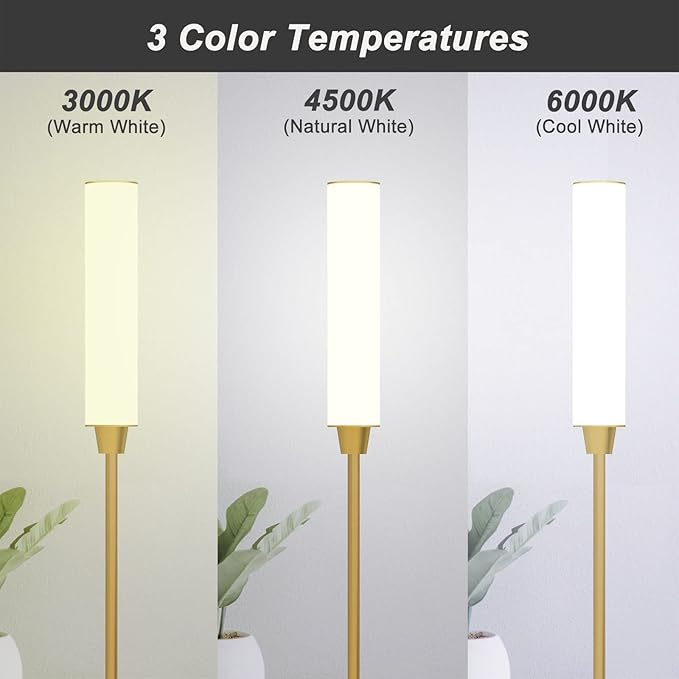 Nukanu Floor Lamp with Remote Control,Bright Floor Lamps for Living Room/Bedroom/Office, Stepless Adjustable 3000K-6000K Colors and 10-100% Brightness,Standing Light with Foot Switch (Gold)