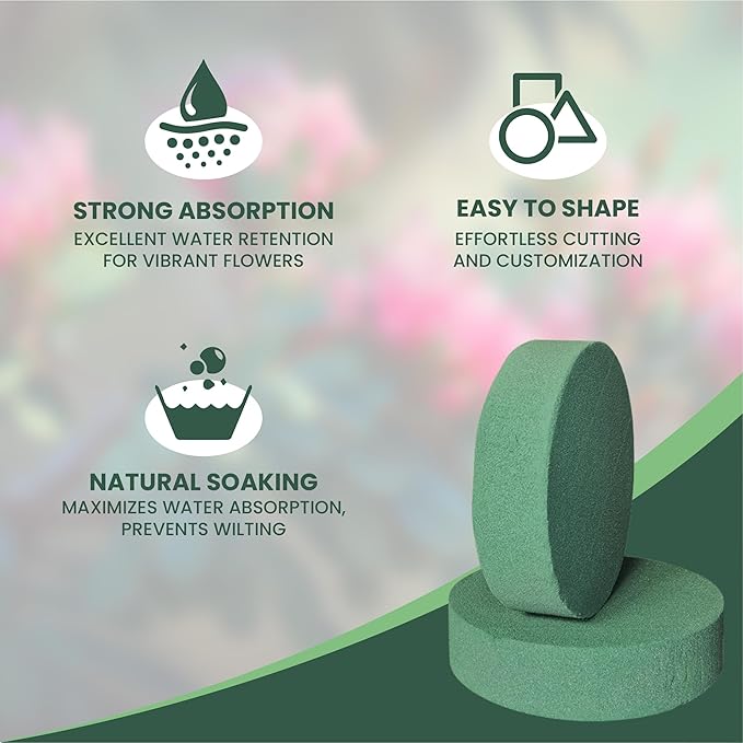 Lageza Pack of 6 Round Floral Foam Blocks (8.26” X1.5”) Dry & Wet Green Flower Foam Blocks for Fresh & Artificial Flower Arrangements, Party Decorations, Florist Supplies (Size: 8.26 Inch)