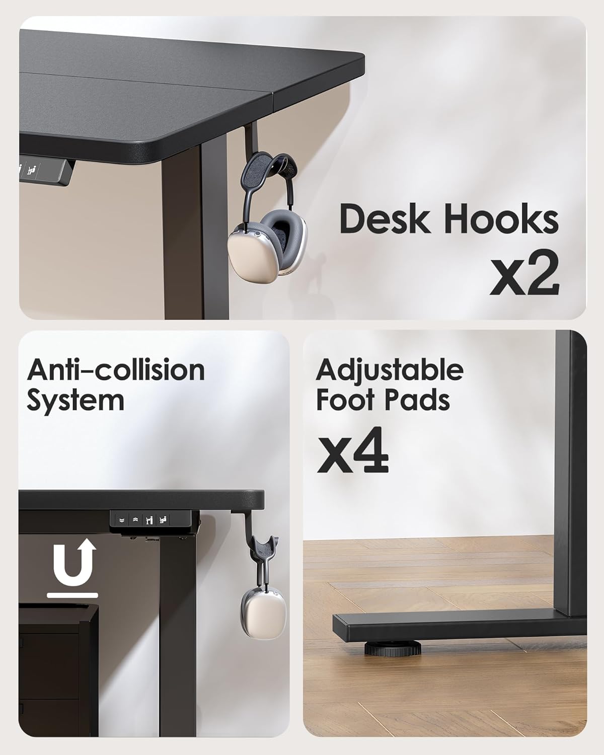 TIQLAB Electric Height Adjustable Standing Desk - 47 x 24 Inch, Black Frame with Splice Board | Ideal for Home Office