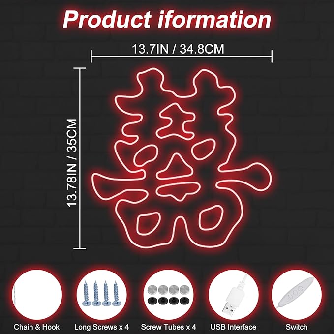 Double Happiness Chinese Character Neon Sign, Chinese Character Led Sign For Wedding Backdrop Ideas, Party, Valentines Day, Couple, Anniversary Decorations, Marriage Proposal, Wedding Gift