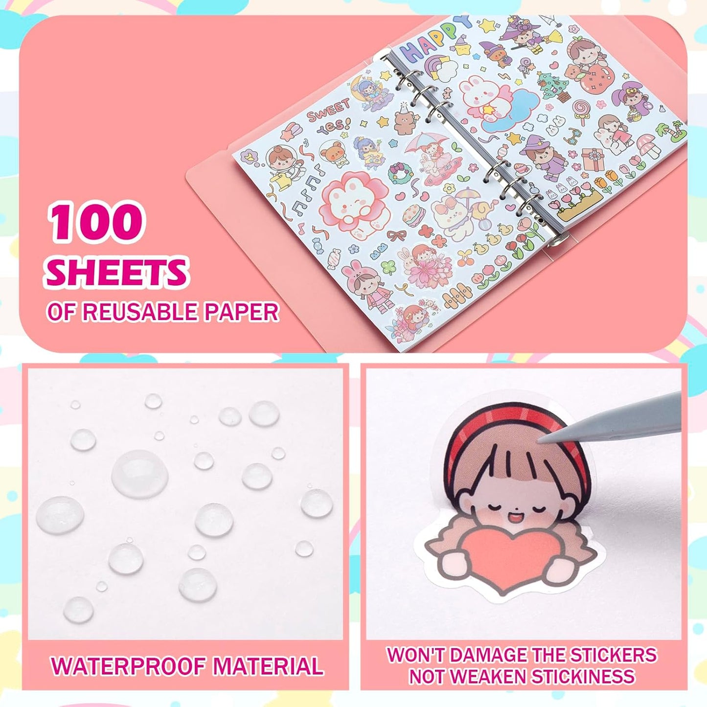 SUNEZLGO A5 Reusable Sticker Album - 100 Sheets Collecting Book with Pockets for Easy Organization