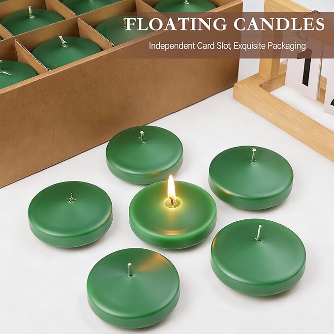 3 inch Floating Candles 36 Packs Green Floating Candle for Centerpieces 8-9 Hours Floating Candles 3” Water Candles for Cylinder Vases, Pool, Wedding, Christmas
