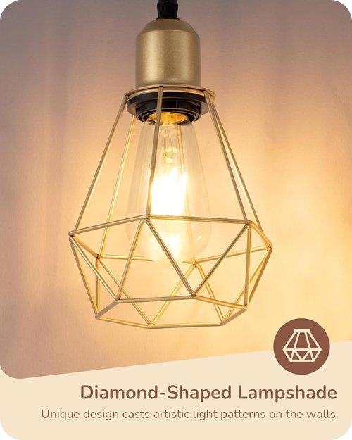 EDISHINE 70'' Dimmable Industrial Floor Lamp - Rustic Diamond-Shaped Shade | 3 LED Edison Bulbs Included, Gold