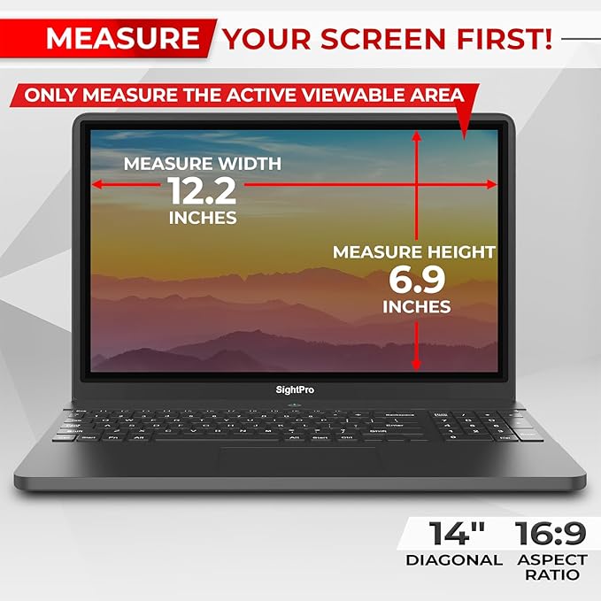 SightPro Magnetic Laptop Privacy Screen 14 Inch 16:9 - Removable Computer Privacy Filter Shield and Protector