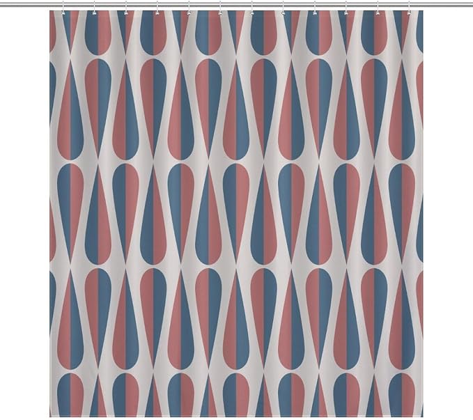 Mid Century Modern Shower Curtain,Retro Geometric Drop Shapes Art Style Shower Curtains Set for Bathroom Fabric Decorative Bath Curtain Washable Curtain Hooks, 72x72 in