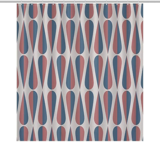 Mid Century Modern Shower Curtain,Retro Geometric Drop Shapes Art Style Shower Curtains Set for Bathroom Fabric Decorative Bath Curtain Washable Curtain Hooks, 72x72 in
