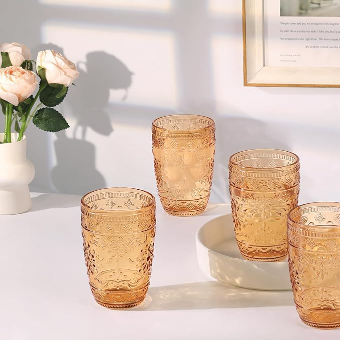 abrwyy Drinking Glasses Set of 6, Amber Glassware, Amber Drinking Glasses, Kitchen Glasses, 14oz Water Glasses, Colored Glasses Drinking Set for Home Dinner Party Wedding