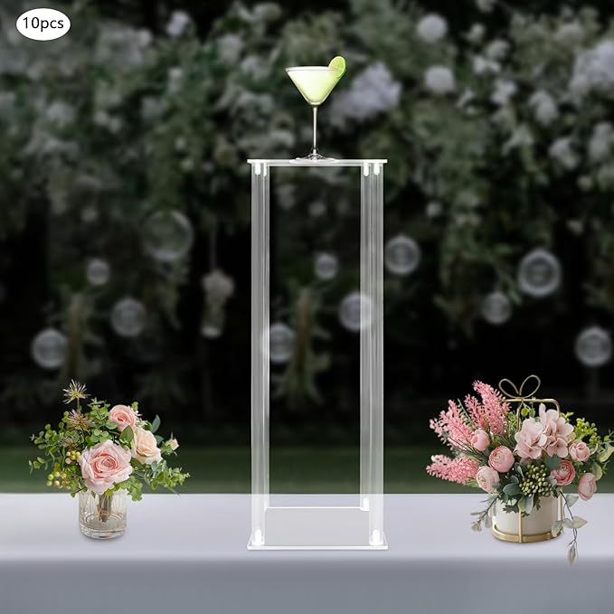 10 Pcs Tall Acrylic Vase Wedding Centerpieces Clear Flower Stand, Wedding Centerpieces Acrylic Vases Clear Column Flower Vase for Wedding Party Events Reception Table Decor