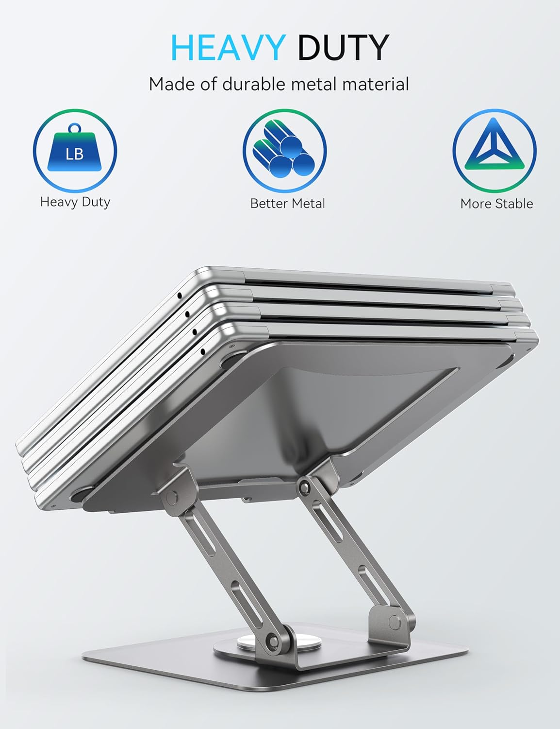 SOUNDANCE 360 Rotating Laptop Stand - Ergonomic Adjustable Height Metal Holder | Portable Silver Grey