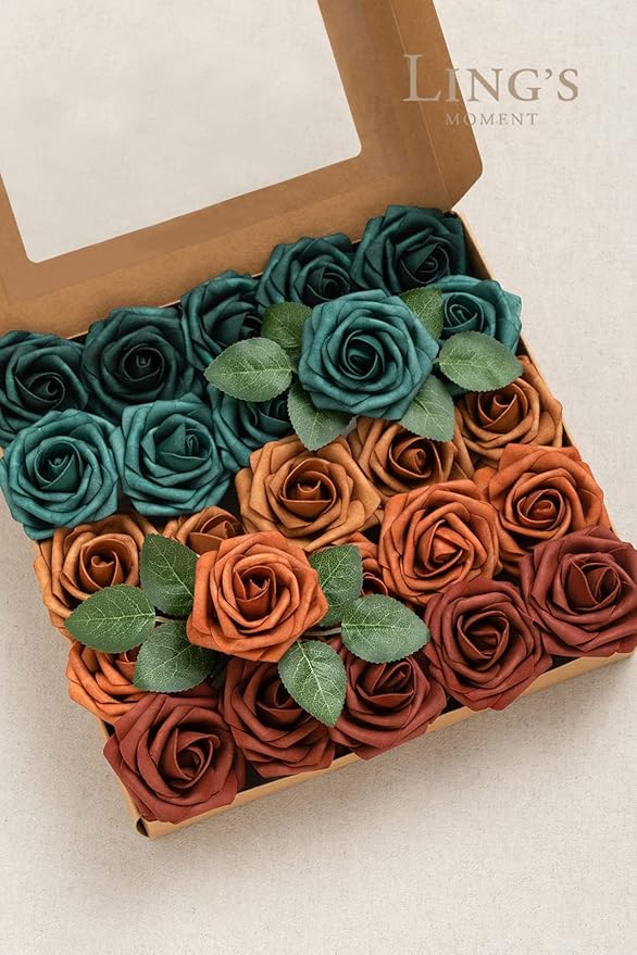 Ling's moment Artificial Flowers, 50Pcs 3" Roses in Teal Shades, Realistic DIY Foam Floral Decor for Wedding Bouquets/Centerpieces, Outdoor Party Backdrops, Room/Table, and Garden/Pot Decorations