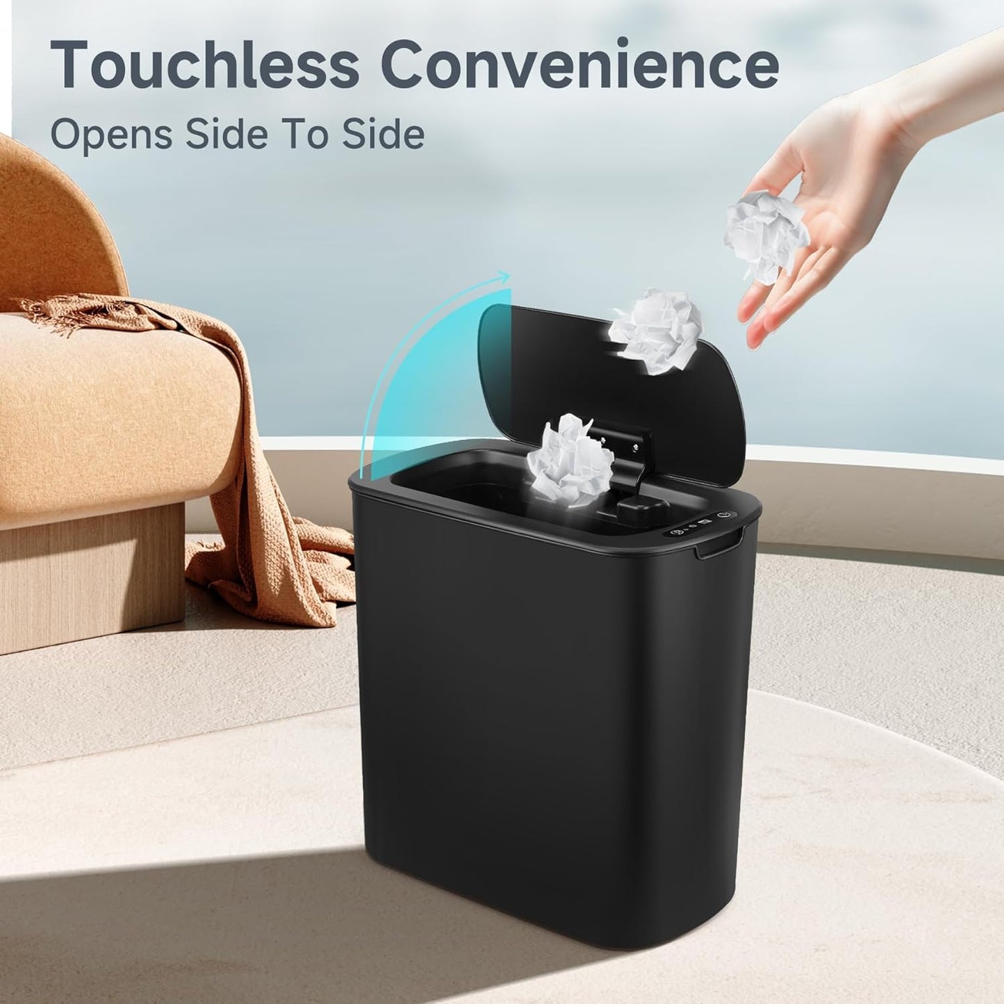 TIPGO Automatic Motion Sensor Trash Can - Touchless 2.6 Gallon Waste Bin for Bathroom, Office, Dorm | Slim Black Design