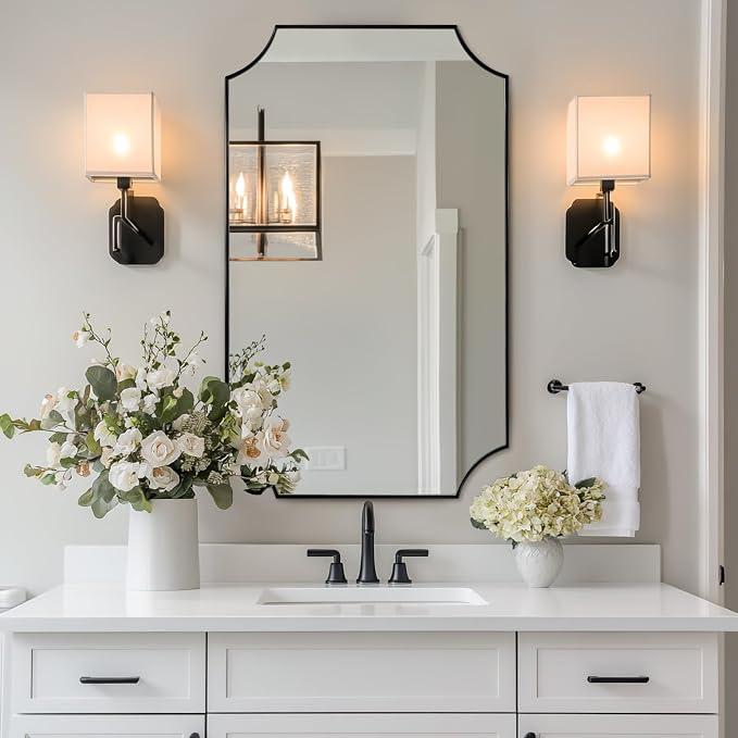 ANDY STAR Matte Black Mirror, 24x40 Inch Scalloped Mirror for Bathroom, Black Vanity Mirror, Unique Rectangle Bathroom Mirror with Aesthetic Scalloped Edge Design Ideal for Home Decor