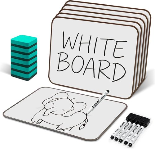 Skiennix 6 Pack Small Whiteboards - Double-Sided Portable Dry Erase Boards for Kids & Teachers | 9"x12" with Markers & Erasers