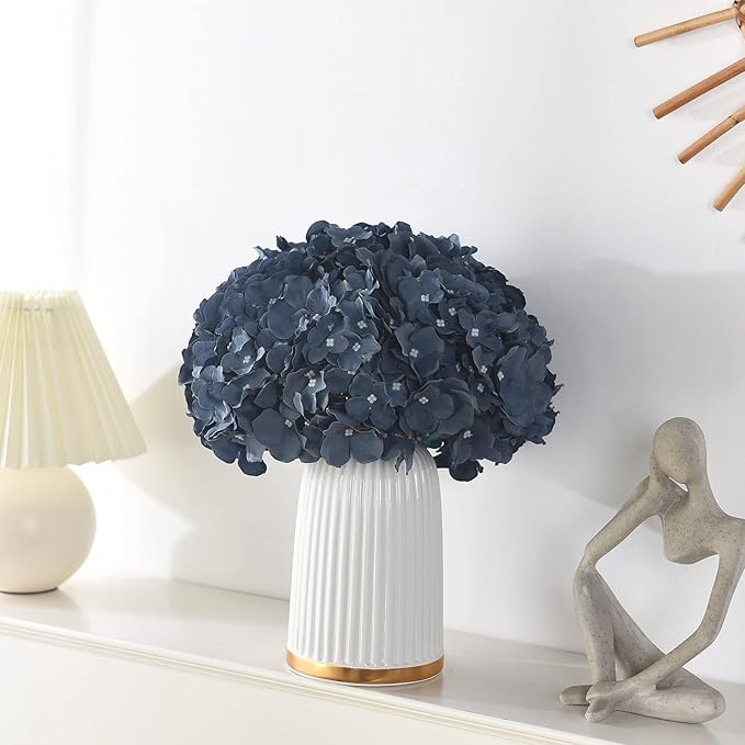 10PCS Artificial Hydrangea Flowers, Fake Hydrangea Silk Flowers Heads with Stems for Wedding Home Party Shop Baby Shower Decoration-Bluish Grey