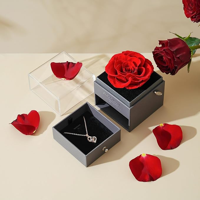 ADDWel Preserved Rose Gifts for Mom Birthday – Forever Real Rose Music Box for Women – You Are My Sunshine Gifts for Mom Grandma Wife Girlfriend – Eternal Roses Musical Box with I Love You Necklace